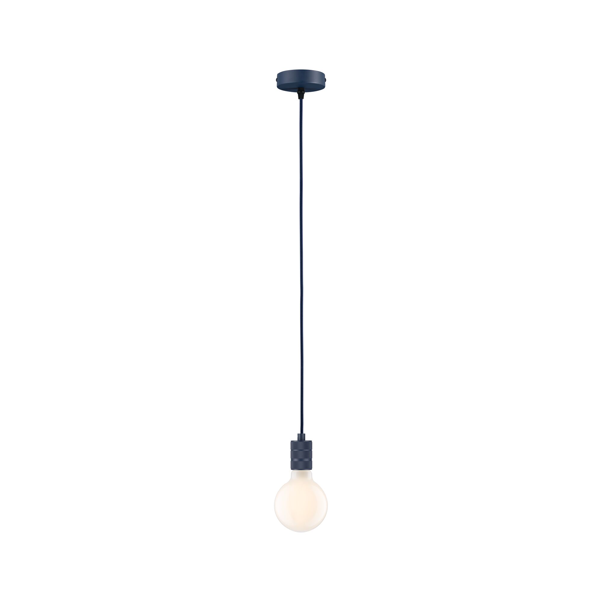 Minimalistische Pendelleuchte mit schwarzem Kabel und warmweißem Leuchtmittel für moderne Wohnräume
