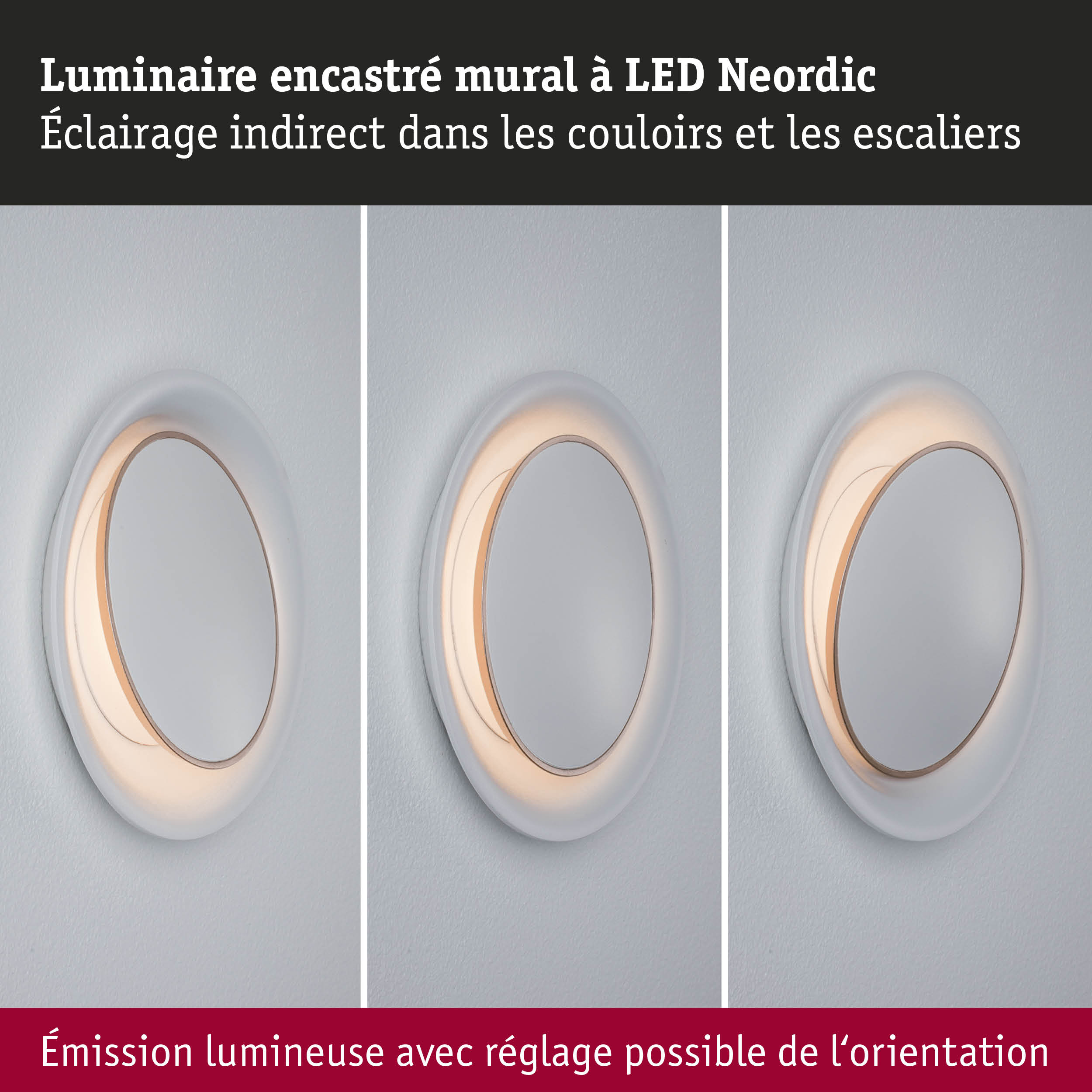 Luminaire mural encastré LED Neordic blanc avec éclairage indirect pour couloirs et escaliers