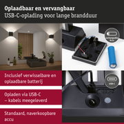 Zwarte wandlamp met oplaadbare, verwisselbare USB-C batterij voor langdurige verlichting