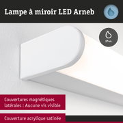 Lampe miroir LED Arneb blanche avec couverture acrylique satinée et protection IP44 pour salle de bain