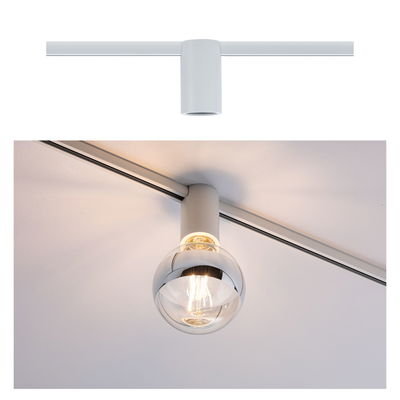 Modern white track spotlight with round glass lamp, LED ceiling light for living spaces