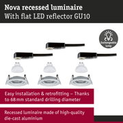 Nova recessed luminaire made of die-cast aluminium with flat LED reflector GU10 and exchangeable lamp