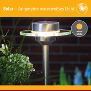 Solarleuchte aus Edelstahl mit warmweißem Licht, ideal für Gartenbeleuchtung und Außenbereich