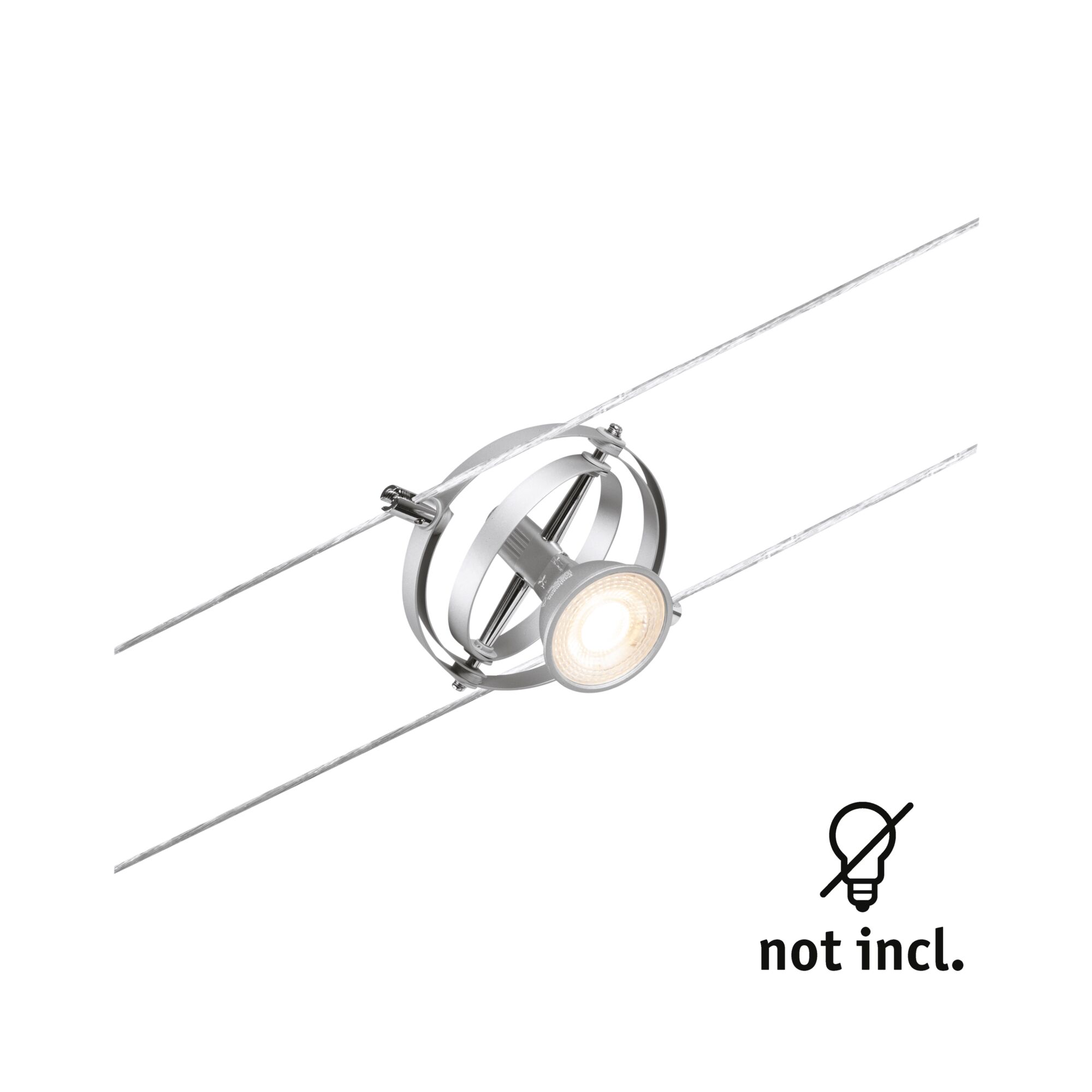 Silberne LED-Seilstrahler-Halterung aus Metall mit Kugelgelenk für flexible Beleuchtung ohne Leuchtmittel
