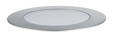 Round LED recessed panel in brushed silver aluminum for modern interior lighting solutions