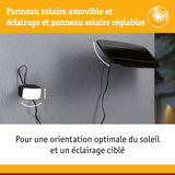 Panneau solaire noir réglable avec éclairage LED amovible pour un éclairage extérieur ciblé