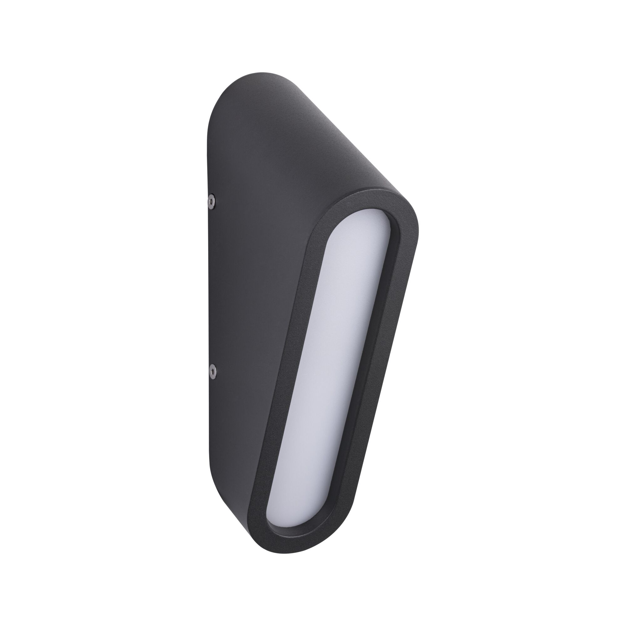 Schwarze Aluminium-Wandleuchte mit ovalem, weißem Diffusor für moderne Außenbeleuchtung
