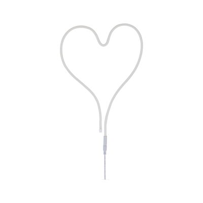 Heart-shaped white LED light strip with cable for decorative lighting purposes.