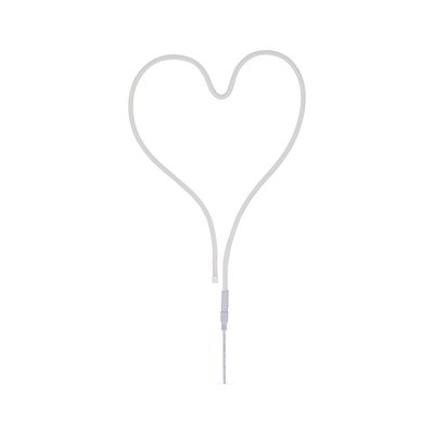 Heart-shaped white LED light strip with cable for decorative lighting purposes.