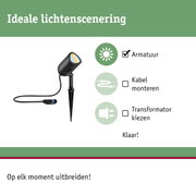 Zwarte LED-tuinschijnwerper met grondpen en kabel voor flexibele buitenverlichting