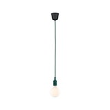 Minimalist green pendant light with white bulb and black ceiling mount for modern interiors