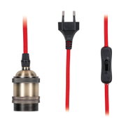 Antique brass lamp holder with red textile cable and black switch for lighting fixtures