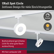 Weißer URail Spot Circle LED-Strahler mit dimmbarer warmweißer Beleuchtung für moderne Innenräume