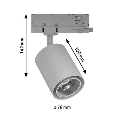 Projecteur LED gris en métal de 78 mm de diamètre et 142 mm de hauteur, éclairage intérieur moderne