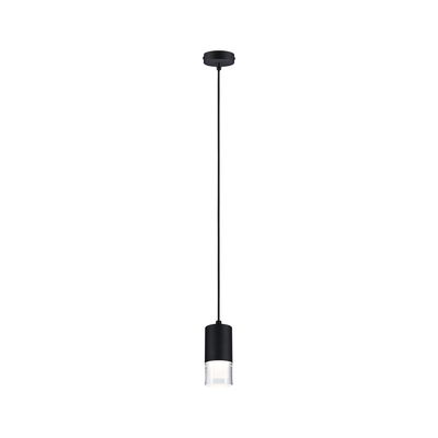 Zwarte metalen hanglamp met helder glas onderaan, moderne LED-lamp voor woonruimtes