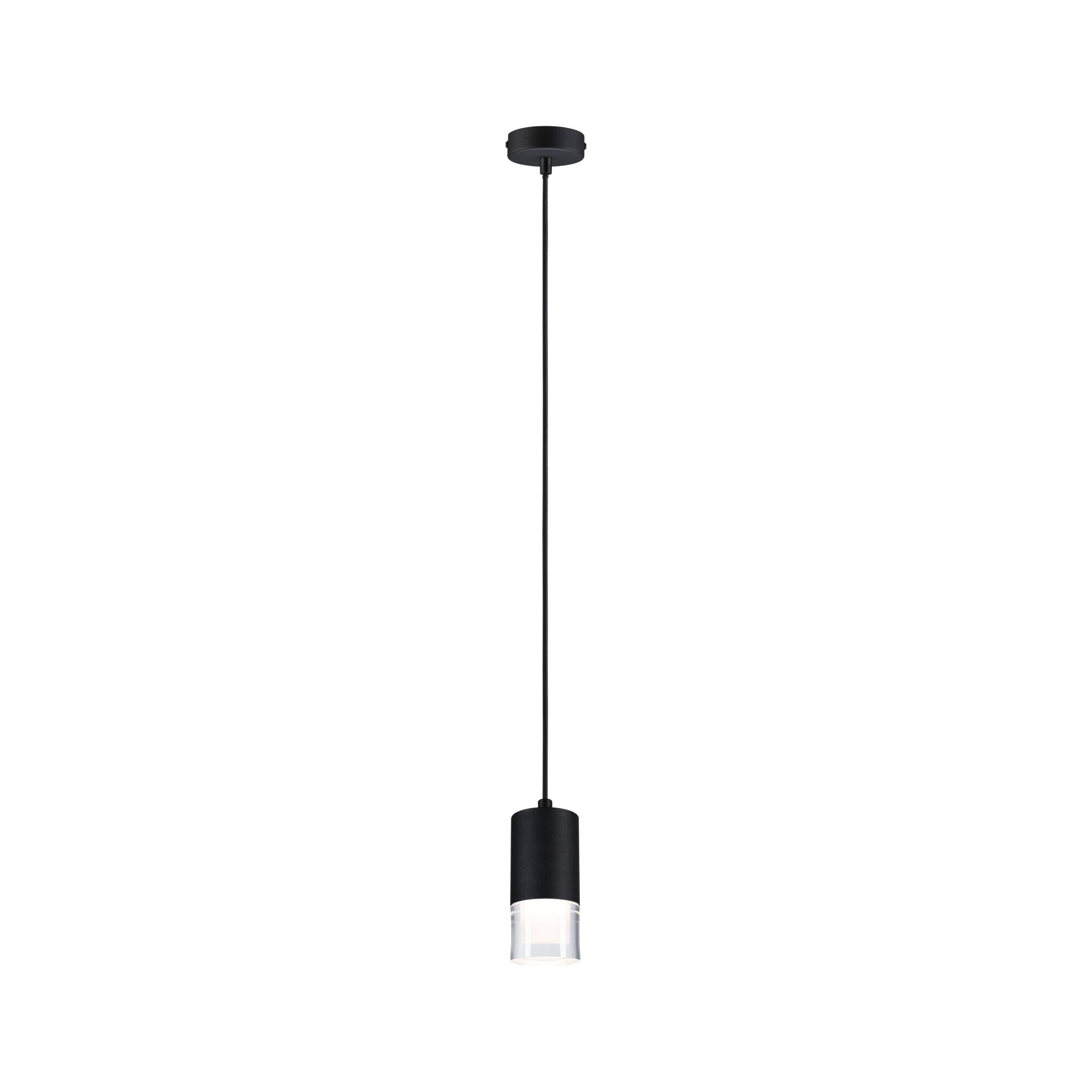 Suspension noire en métal avec verre transparent en bas, lampe LED moderne pour intérieur