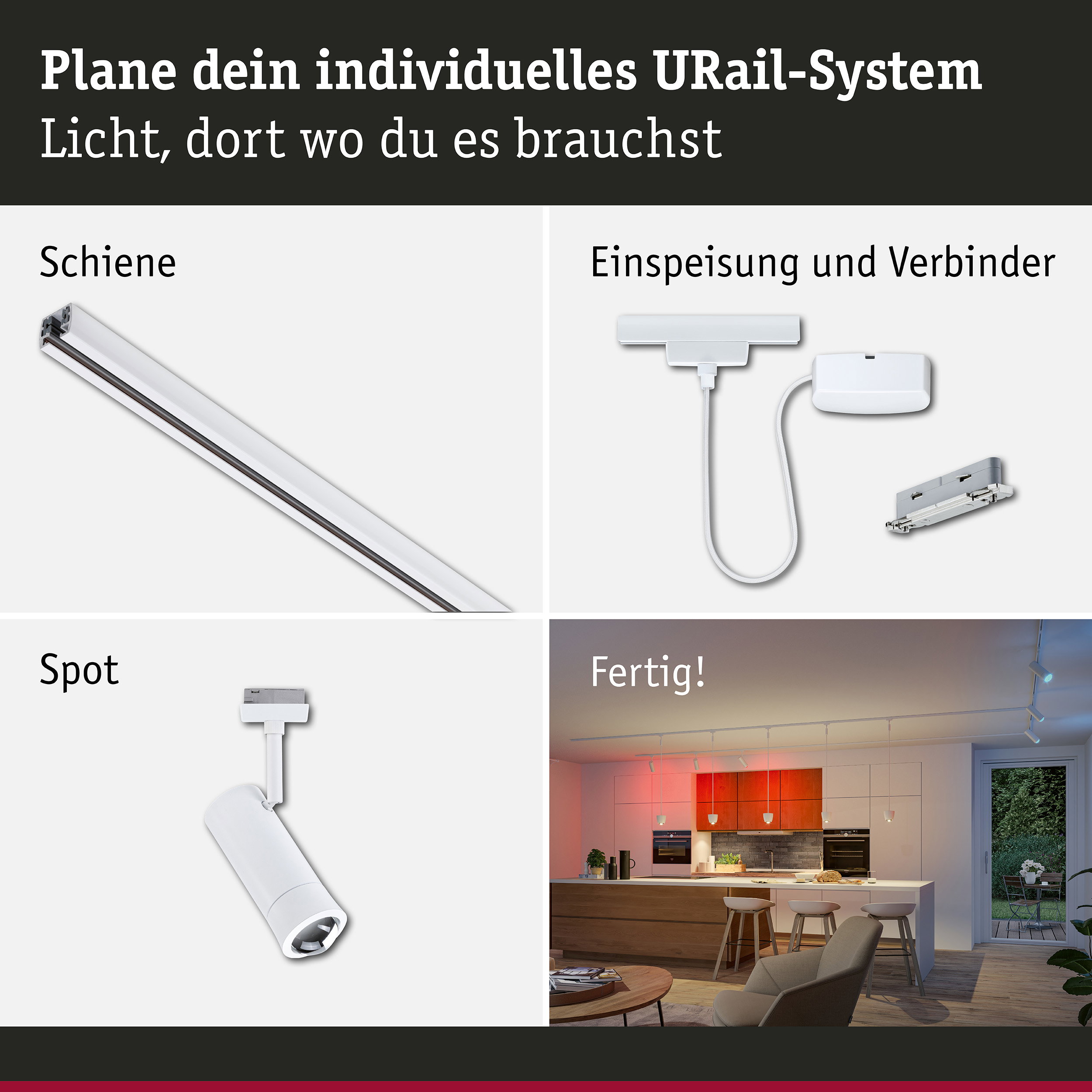 URail Schienenspot Smart Home Zigbee 3.0 Tarie Kabeleinspeisung 4x4,5W 230V Signalweiß