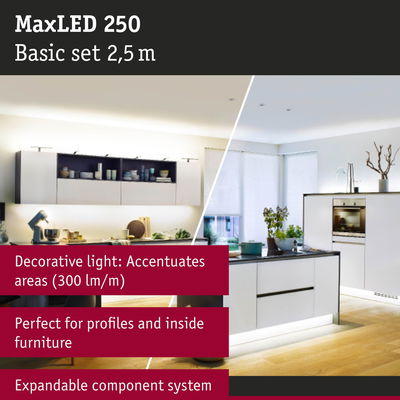 MaxLED 250 2.5m LED lighting set for furniture and profiles with decorative white light