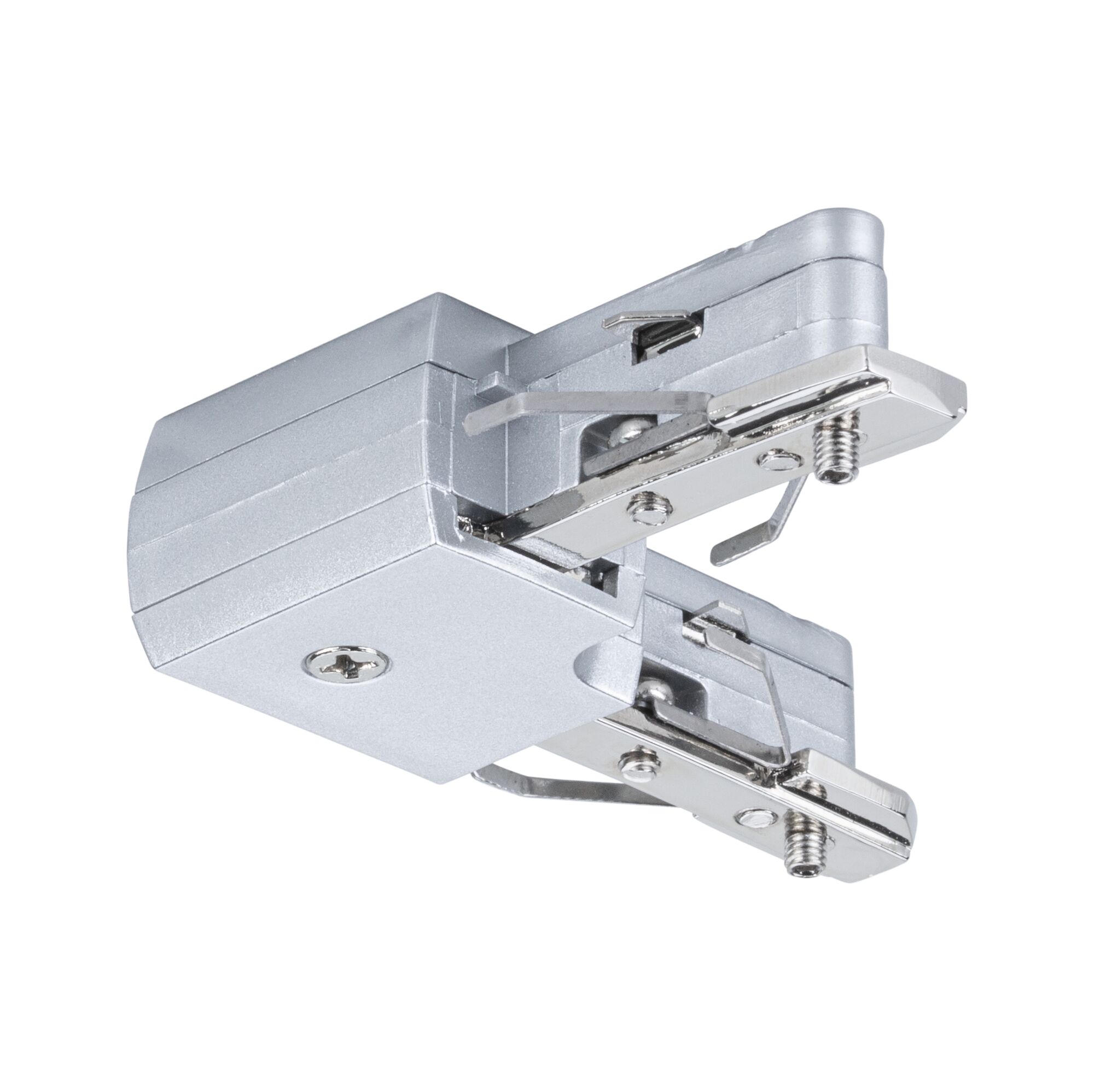 URail Verbindingen L-stuk 62x62mm max. 1000W Chroom mat Zilverkleurige metalen connector voor railsystemen met schroefmechanisme voor verlichting