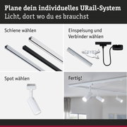 Modulares URail-Schienensystem in Schwarz und Weiß mit Spots und Verbindern für flexible LED-Beleuchtung