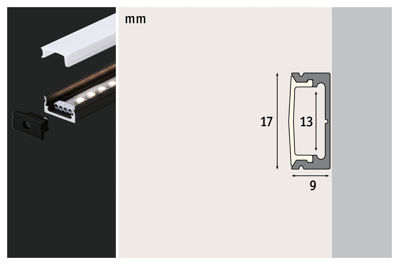 LED Strip Profil Base Weißer Diffusor 2m Schwarz