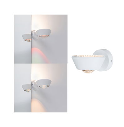 Modern white metal LED wall spotlight with warm white light and reflector for accent lighting