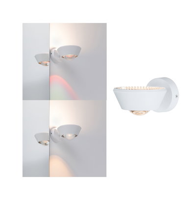 Moderner weißer LED-Wandstrahler aus Metall mit warmweißem Licht und Reflektor für Akzentbeleuchtung