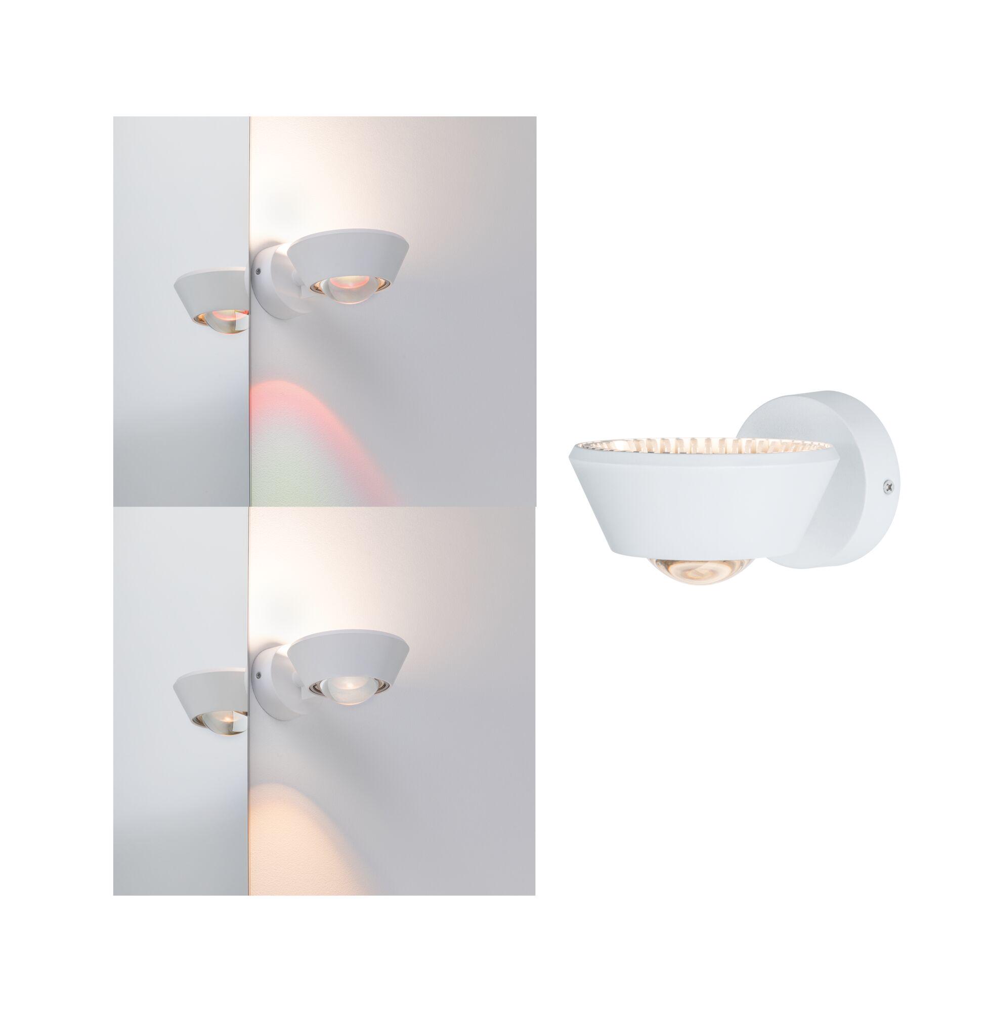 Applique LED Sabik IP44 2700K 570lm / 360lm 230V 9W / 4,5W gradable Blanc dépoli Applique murale moderne blanche en métal avec lumière LED et lentille réfléchissante pour éclairage d'accent