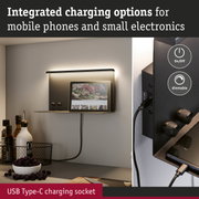 Modern black wall lamp with integrated USB Type-C charging socket for mobile devices and dimmable lighting