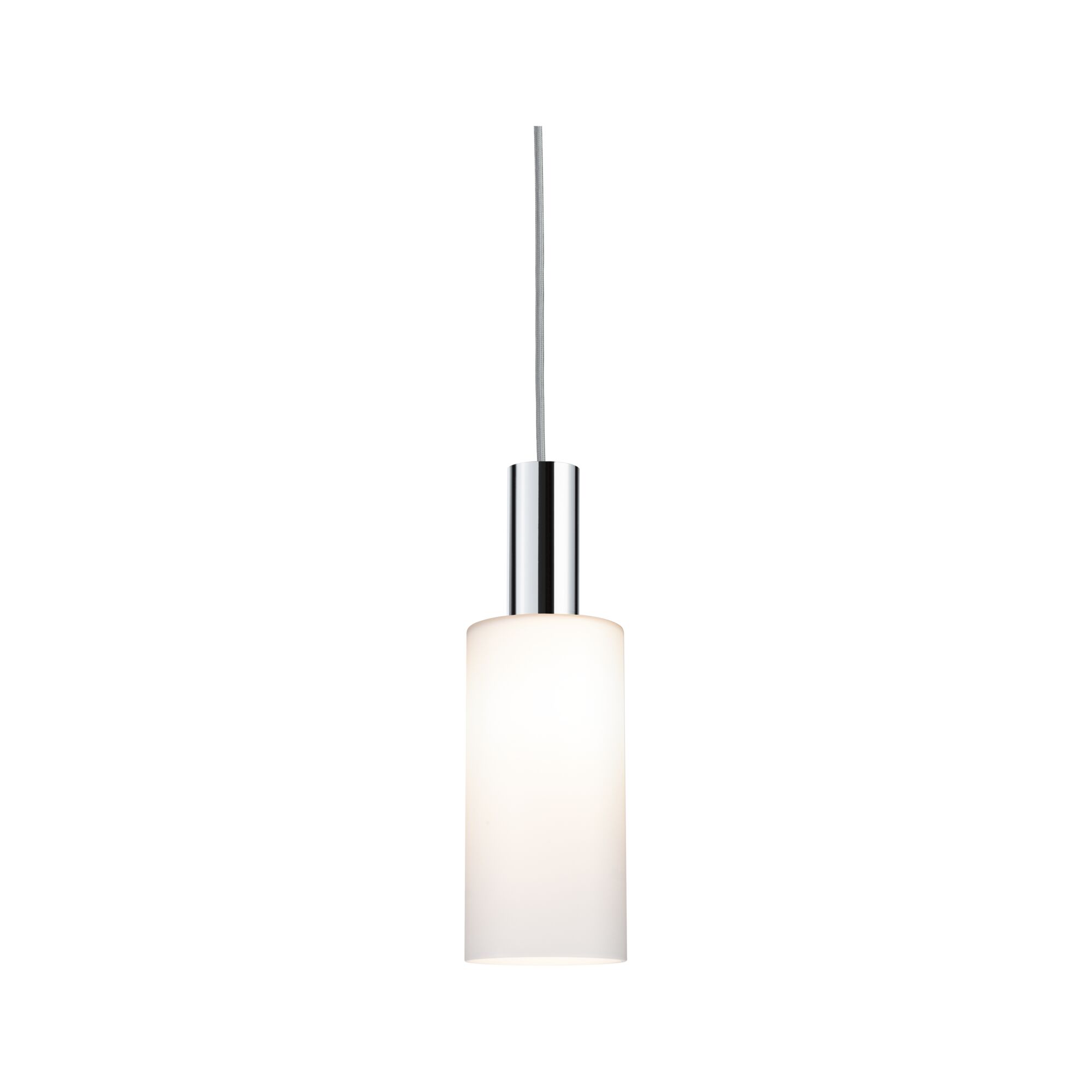 Modern pendant light with white glass and chrome metal for stylish indoor lighting