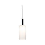 Modern pendant light with white glass and chrome metal for stylish indoor lighting