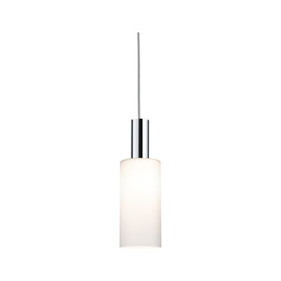Modern pendant light with white glass and chrome metal for stylish indoor lighting