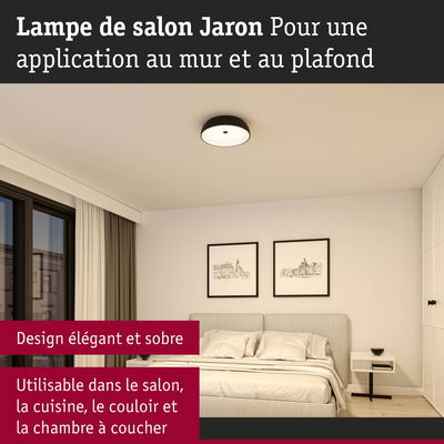 Lampe de plafond noire Jaron avec diffuseur blanc, design élégant pour salon et chambre.