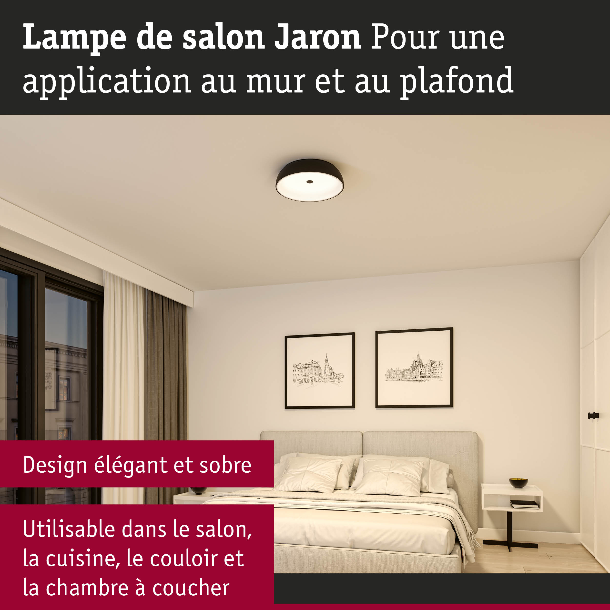Lampe de salon Jaron noire et blanche pour fixation murale et plafond au design élégant