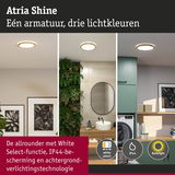 Ronde plafondlamp Atria Shine met houten rand, drie lichtkleuren en IP44 bescherming voor badkamer en keuken