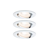 Three white recessed spotlights with adjustable chrome reflector for modern LED ceiling lighting