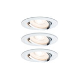 Three white recessed spotlights with adjustable chrome reflector for modern LED ceiling lighting