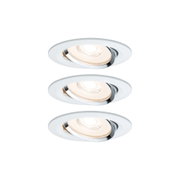 Trois spots encastrés blancs avec réflecteur chromé réglable pour éclairage LED moderne au plafond