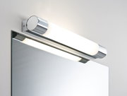 Applique de salle de bain moderne en métal chromé avec verre blanc, fixée au-dessus d’un miroir, éclairage LED