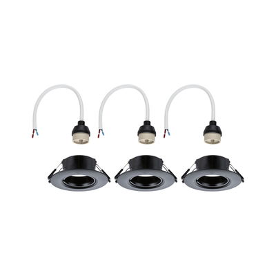 Set van drie zwarte inbouwspots met kabel en fitting voor LED-plafondmontage