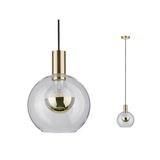 Modern pendant light with clear glass and brass-colored metal for stylish indoor lighting
