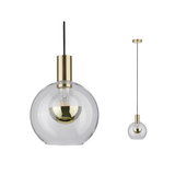 Modern pendant light with clear glass and brass-coloured metal for stylish indoor lighting