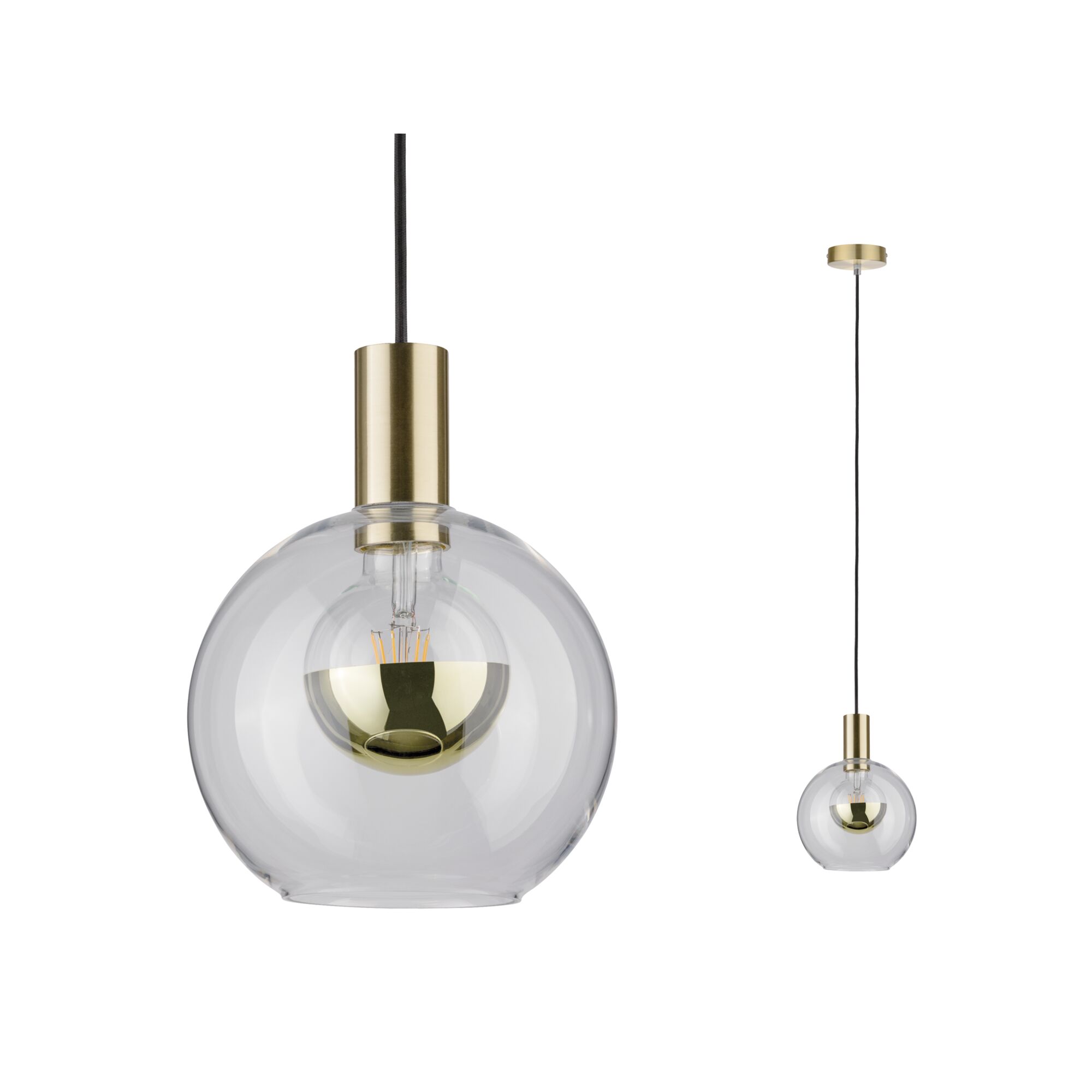 Neordic Pendant light Esben E27 max. 20W Clear/Brushed brass dimmable Glass/Metal Modern pendant light with clear glass and brass-coloured metal for stylish indoor lighting