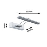 Silver LED wall light with adjustable arm measuring 290x190x46 mm for modern indoor lighting