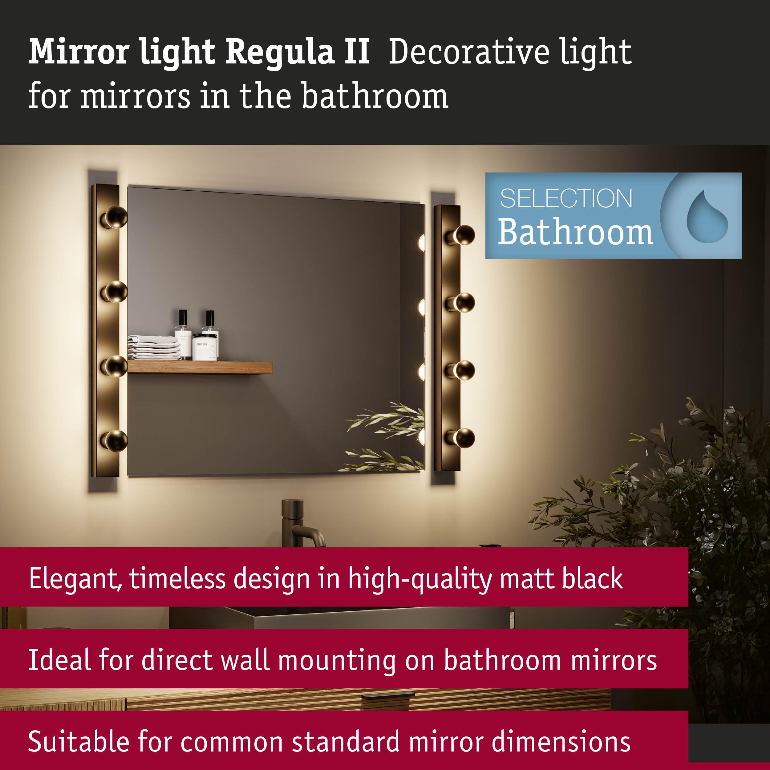 Set Mirror luminaire Regula II including light source 4-lamp IP44 E14 2700K 4x470lm 230V 4x4,5W dimmable Black/Opal