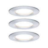 Three round LED recessed lights in brushed silver aluminum for modern interior lighting solutions