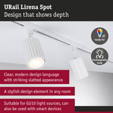 White URail Lirena aluminium spot light with modern slatted design and smart lighting features