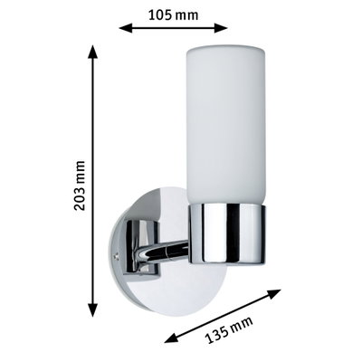 Moderner Wandleuchter aus Chrom mit weißem Glas und Maßen 203x135x105 mm für Innenbeleuchtung