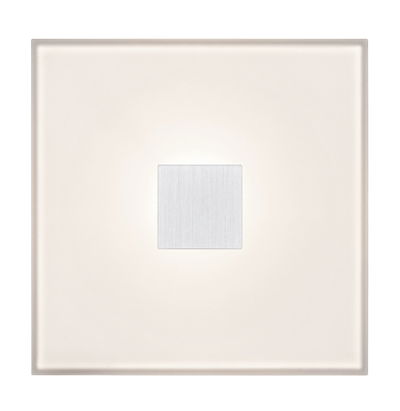 Square LED wall light made of white glass with aluminum center for modern lighting design