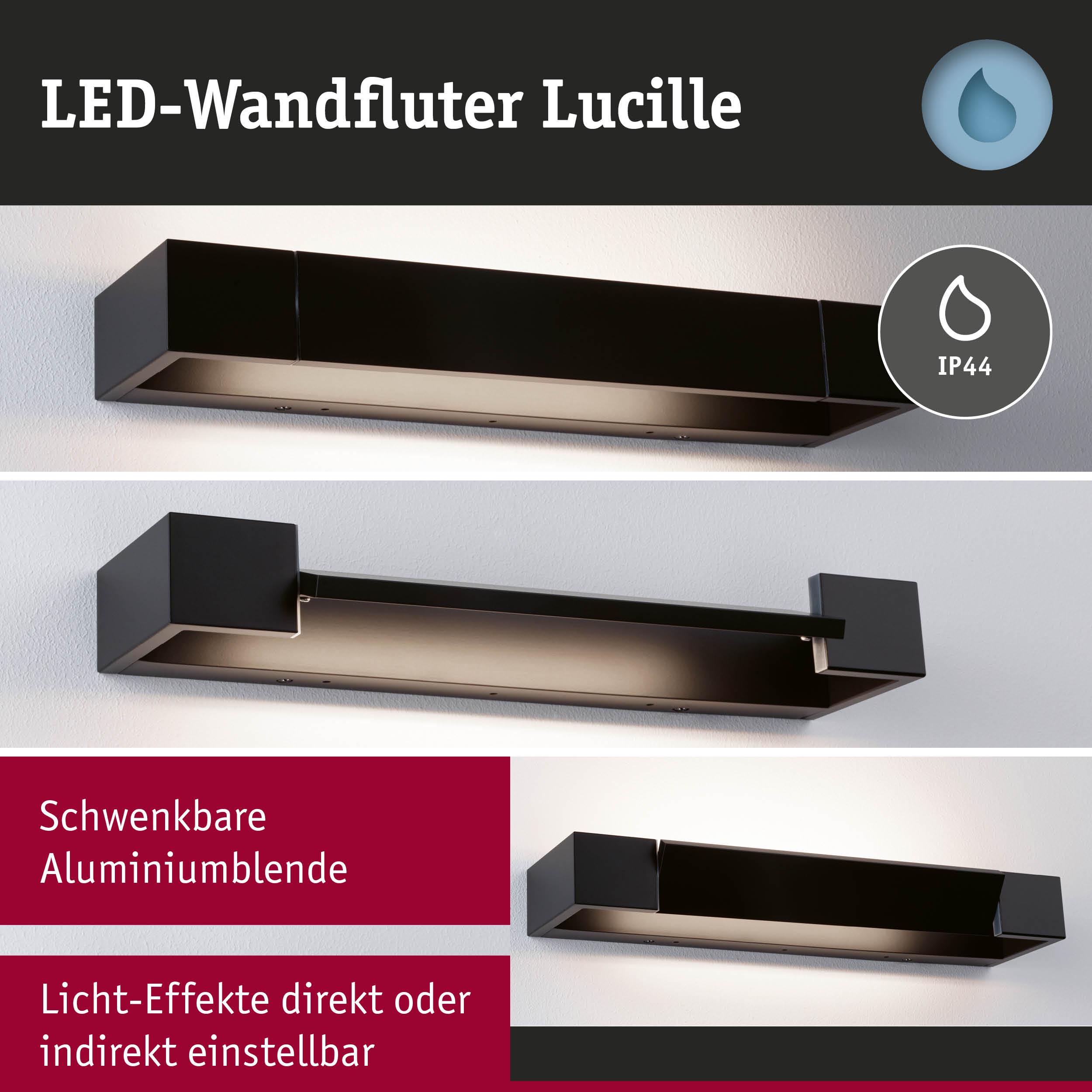Schwarzer LED-Wandfluter Lucille aus Aluminium mit IP44 Schutz und einstellbaren Licht-Effekten